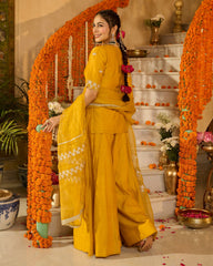 Charvi Yellow Solid Chanderi Suit Set