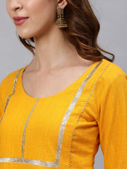 Mustard Flared Cotton Short Kurta With Sharara And Dupatta