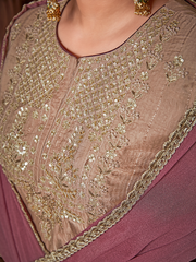 Beige Straight Zardozi Embroided Kurta With Palazzo And Chinon Embroidered Dupatta