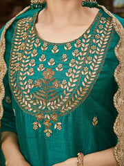 Green Straight Zardozi Work Kurta With Sharara And Organza Dupatta