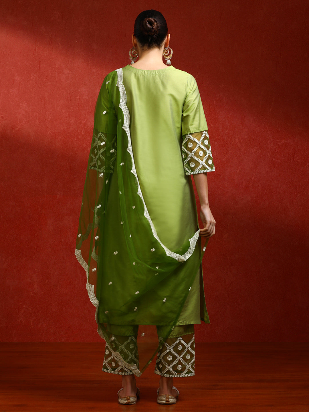 Solid Embroidered Straight Kurta & Trousers Sets