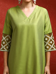 Solid Embroidered Straight Kurta & Trousers Sets