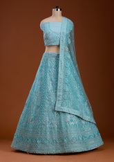 Sky Blue Sequins Net Semi-Stitched Lehenga
