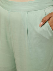 Embellished Green Pure Jacquard Silk Straight Kurta With Pants And Organza Dupatta