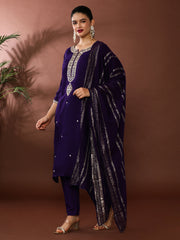Floral Embroidered Chanderi Cotton Kurta & Trousers Sets