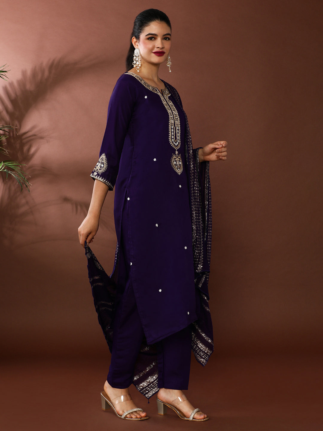 Floral Embroidered Chanderi Cotton Kurta & Trousers Sets