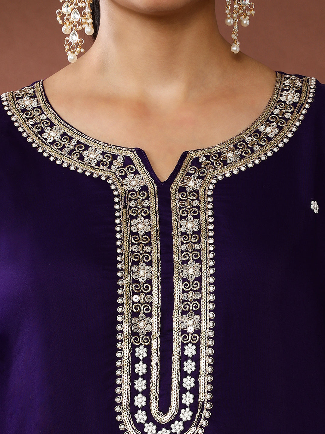 Floral Embroidered Chanderi Cotton Kurta & Trousers Sets