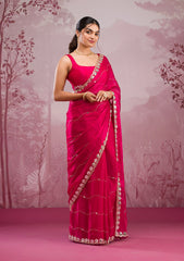 Rani Pink Mirrorwork Georgette Saree