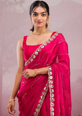 Rani Pink Mirrorwork Georgette Saree