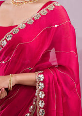 Rani Pink Mirrorwork Georgette Saree