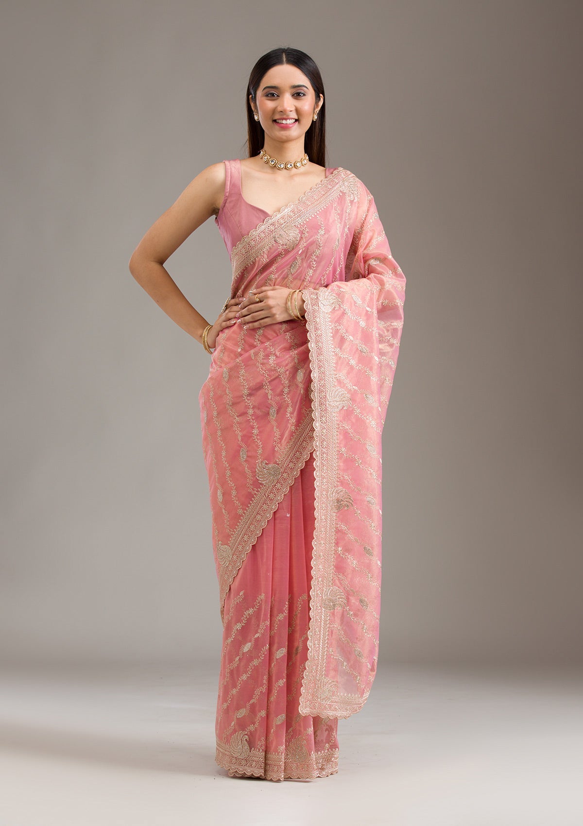 Pink Zariwork Art Silk Saree