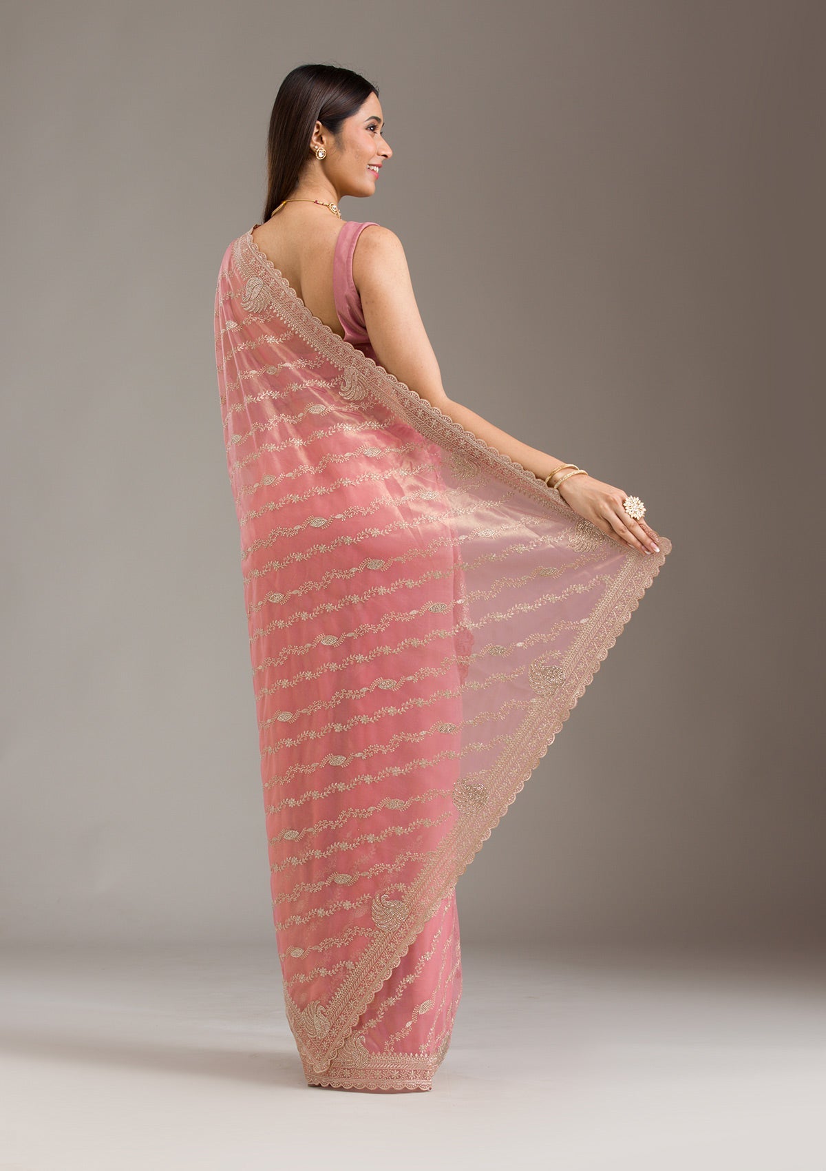 Pink Zariwork Art Silk Saree