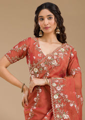 Rust Sequins Tissue Saree