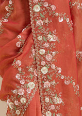 Rust Sequins Tissue Saree