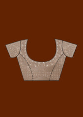 Beige Sequins Net Saree