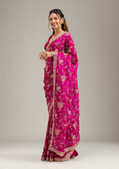 Magenta Pink Cording Chinon Saree