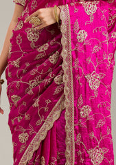 Magenta Pink Cording Chinon Saree