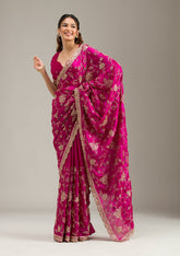 Magenta Pink Cording Chinon Saree