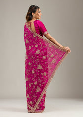 Magenta Pink Cording Chinon Saree