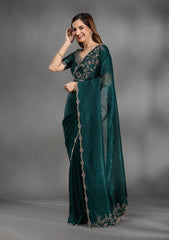Teal Green Stonework (Gold) Georgette Saree