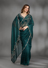 Teal Green Stonework (Gold) Georgette Saree