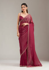Maroon Stonework (Gold) Tissue Saree