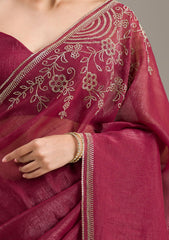 Maroon Stonework (Gold) Tissue Saree