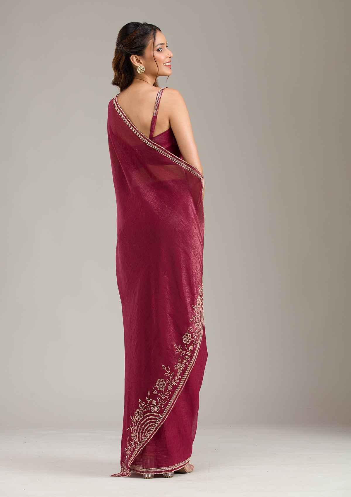 Maroon Stonework (Gold) Tissue Saree