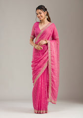 Pink Stonework (Gold) Tissue Saree