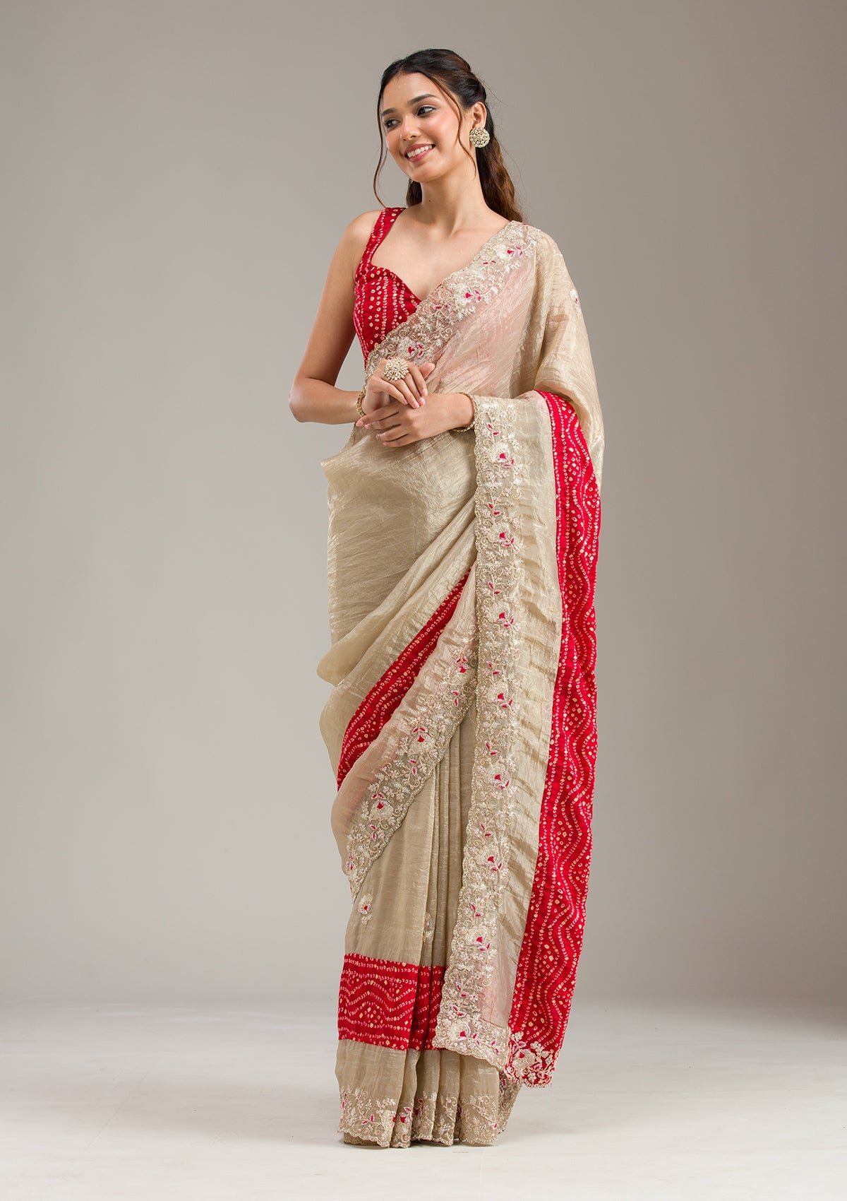 Beige Zariwork (Gold) Organza Saree