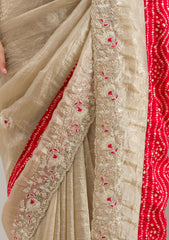 Beige Zariwork (Gold) Organza Saree