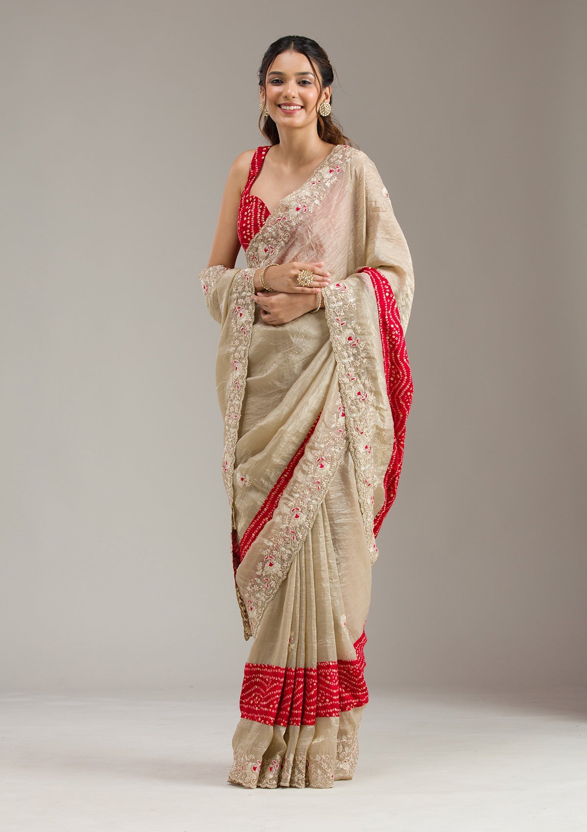 Beige Zariwork (Gold) Organza Saree