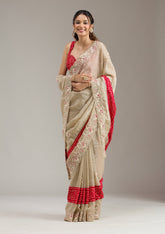 Beige Zariwork (Gold) Organza Saree