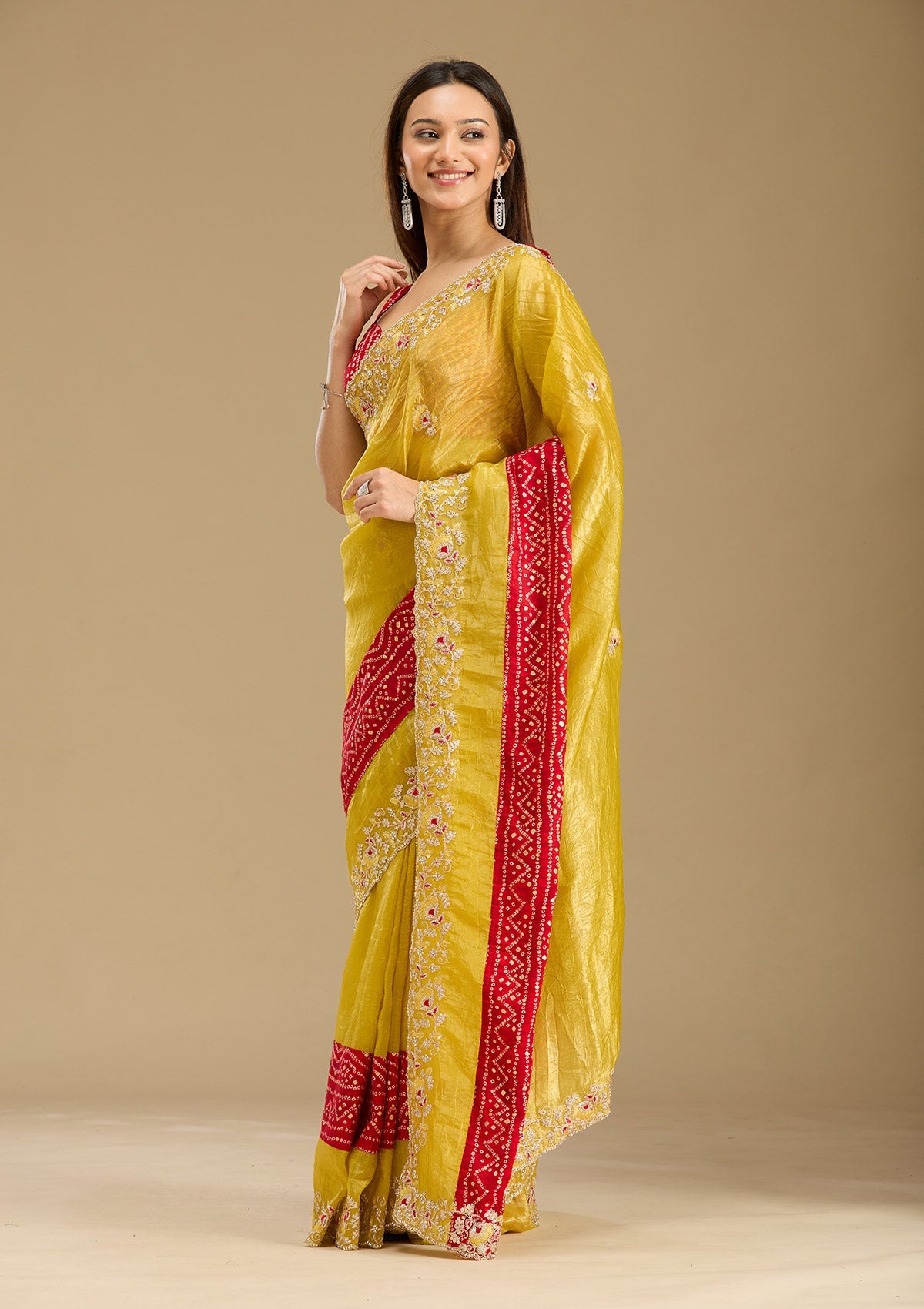 Mustard Zariwork (Gold) Tissue Saree