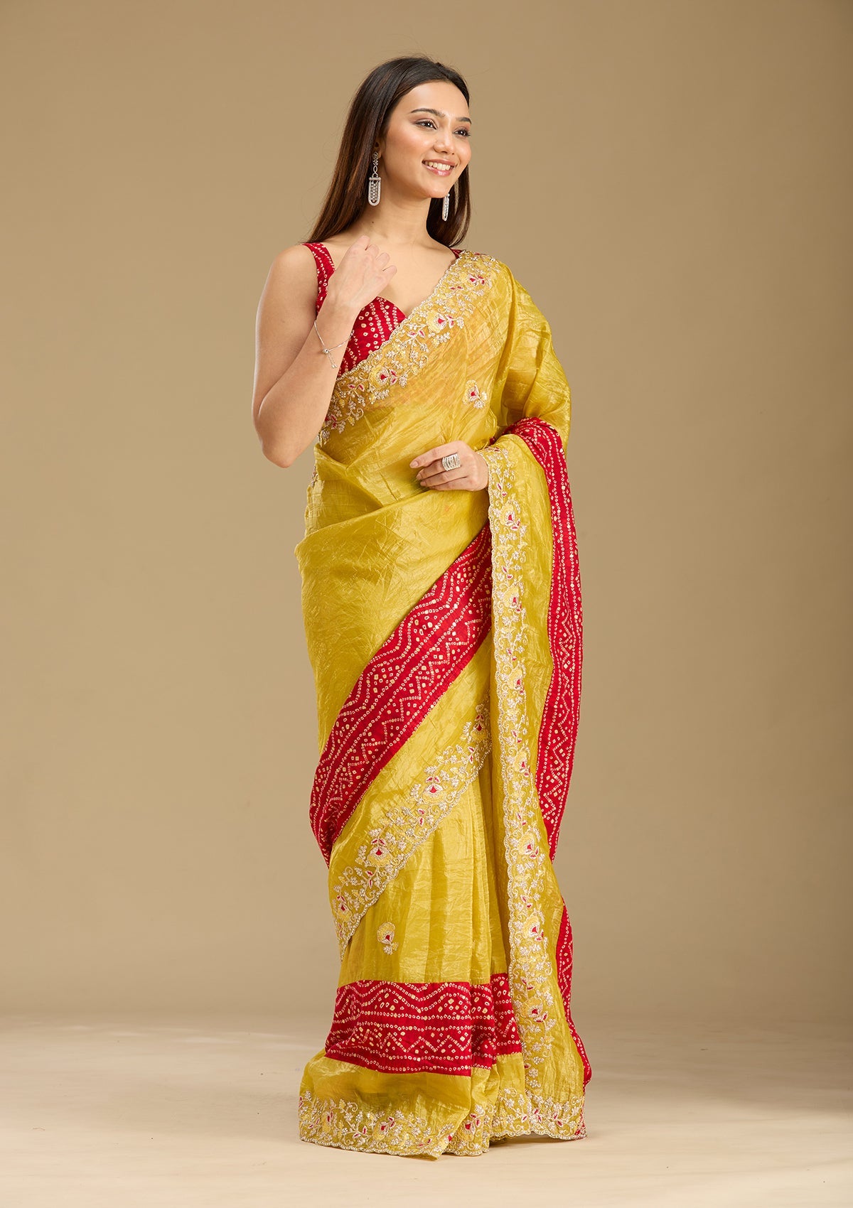 Mustard Zariwork (Gold) Tissue Saree