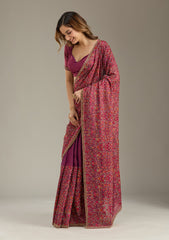 Wine Kashmiri Tissue Saree