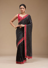 Black Printed Satin Saree