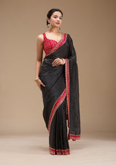 Black Printed Satin Saree