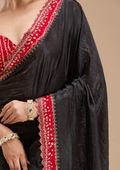 Black Printed Satin Saree