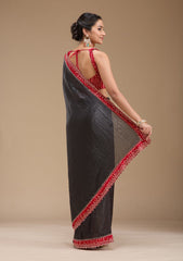 Black Printed Satin Saree