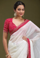 White Printed Satin Saree