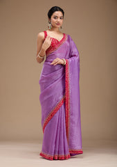 Lavender Printed Satin Saree