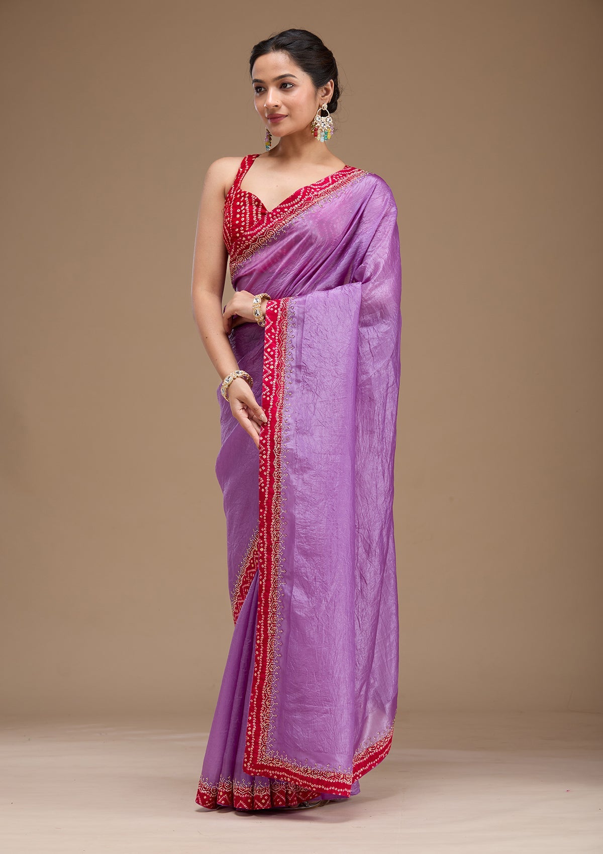 Lavender Printed Satin Saree