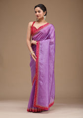 Lavender Printed Satin Saree