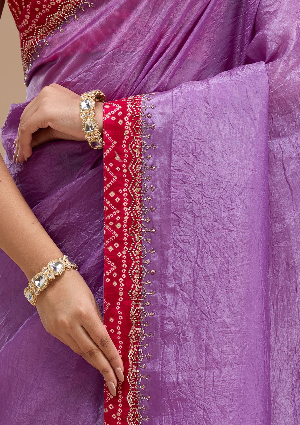 Lavender Printed Satin Saree