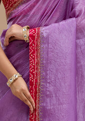 Lavender Printed Satin Saree