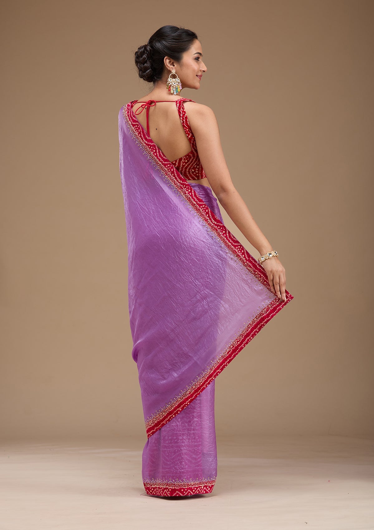 Lavender Printed Satin Saree