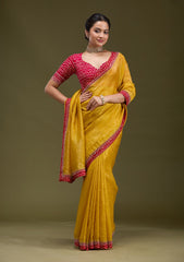 Mustard Printed Satin Saree