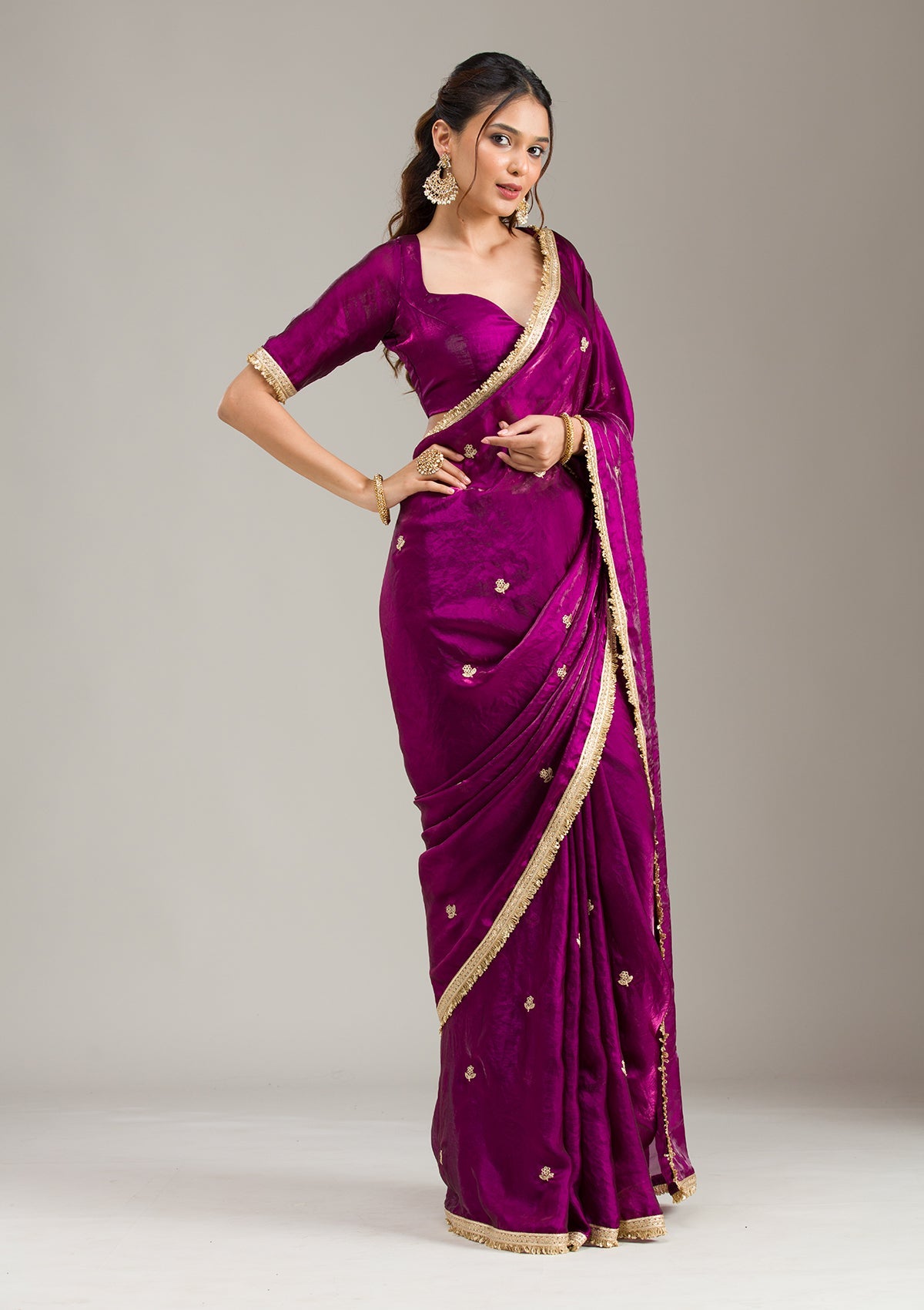 Wine Stonework (Gold) Tissue Saree