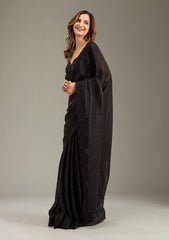 Black Threadwork Tissue Saree